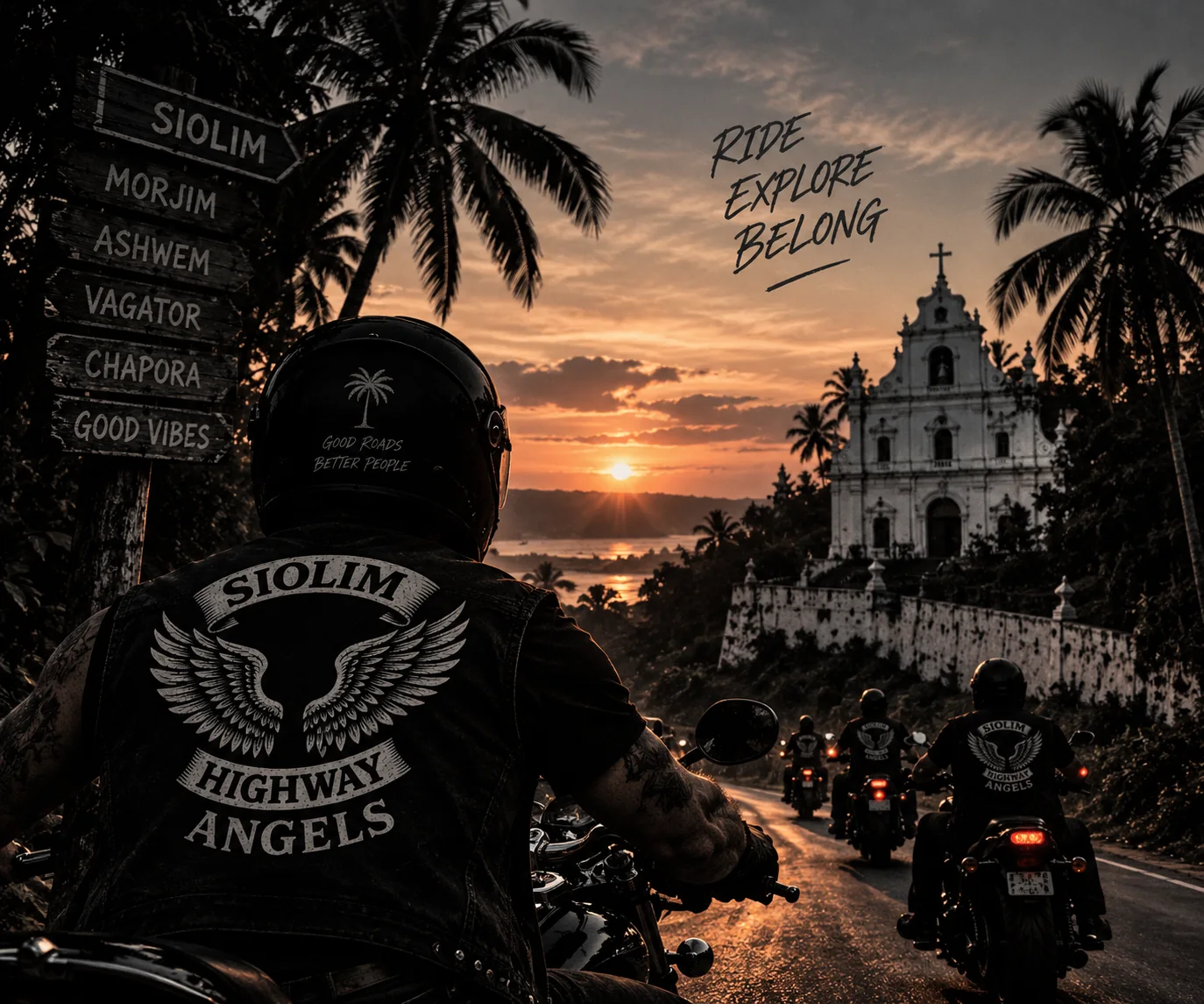 Siolim Highway Angels riding in Goa at sunset